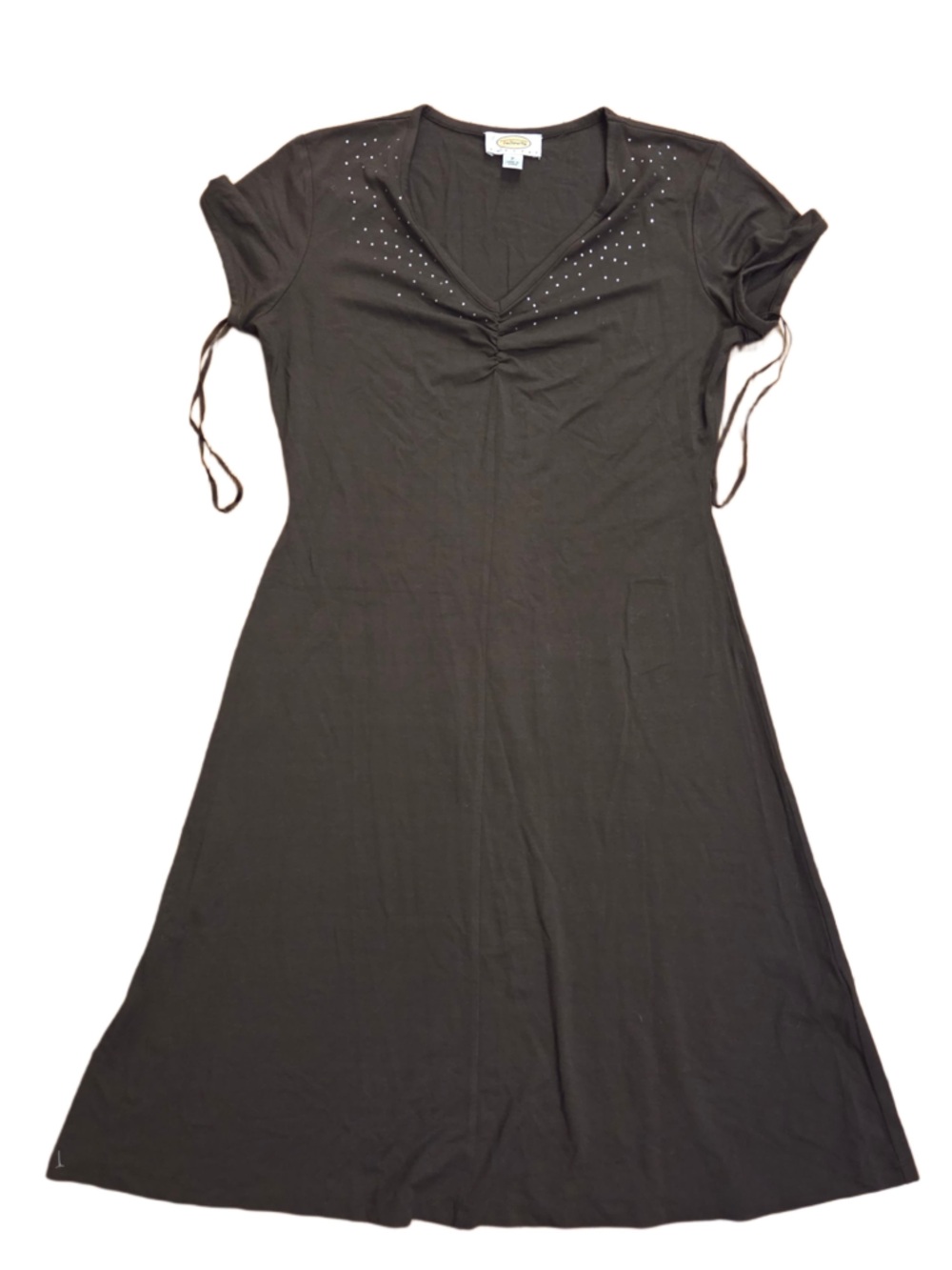 Talbots Brown V-Neck A-Line Dress with Stud Detail